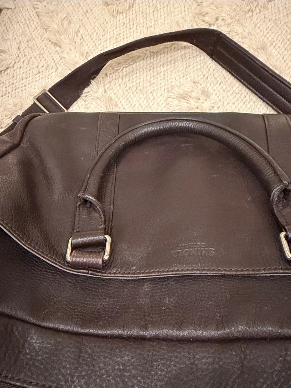 Shinola Dark Brown Leather Briefcase with Shoulder Strap